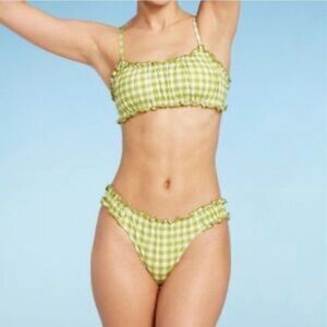 Wild Fable Green and White Plaid Bikini Set Size Small Medium New
